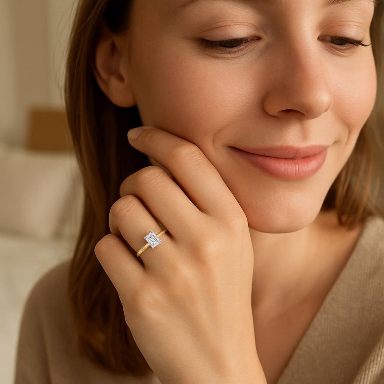 1 Carat Emerald Lab Grown IGI G/VS1 Diamond Solitaire Ring in 14K Yellow Gold view 5