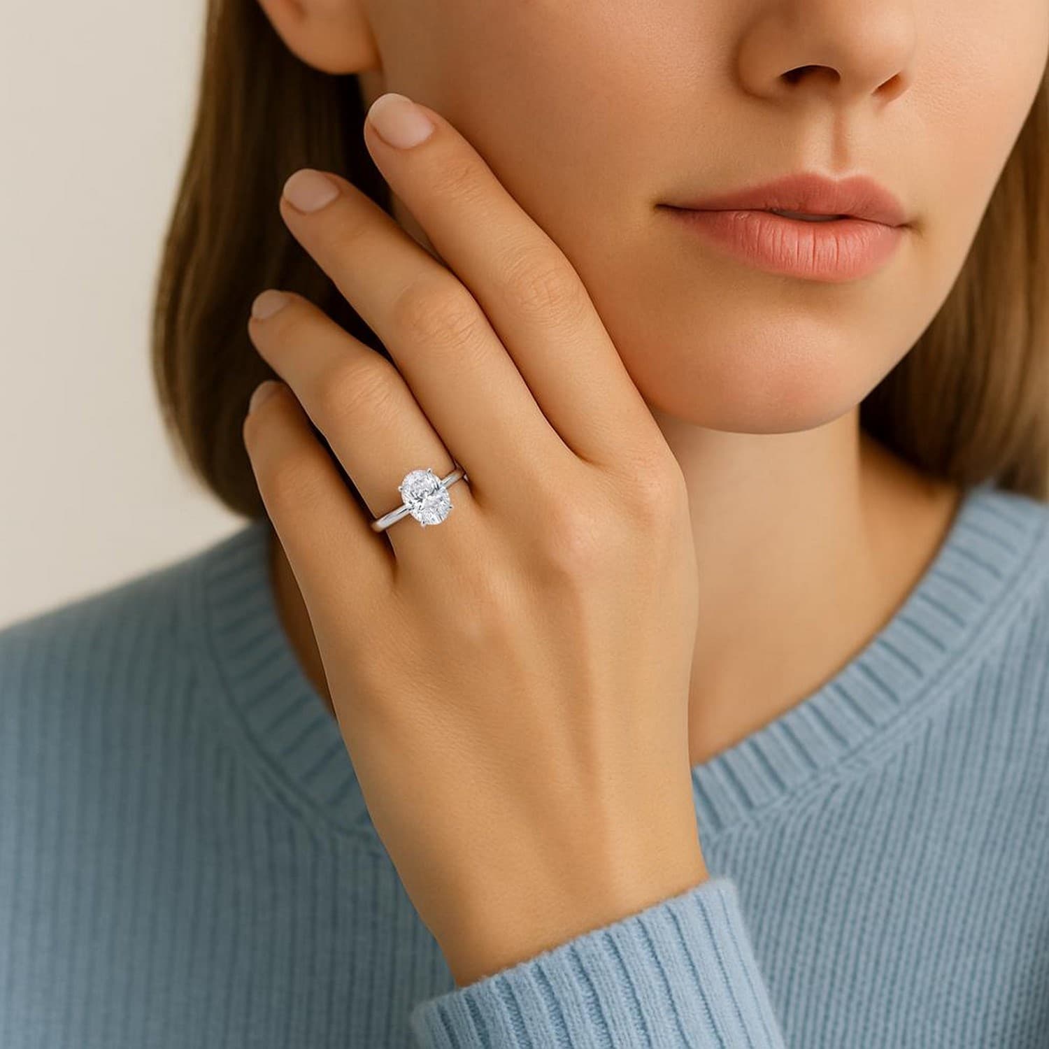1 1/2 Carat Oval Lab Grown IGI G/VS1 Diamond Solitaire Ring in 14K White Gold view 4