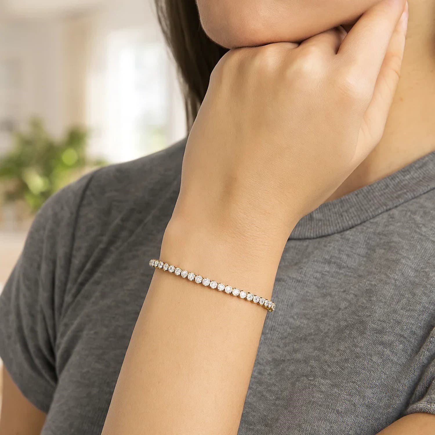 14K Two Tone Gold Diamon Oro Tennis Bracelet (2.40 mm) view 3
