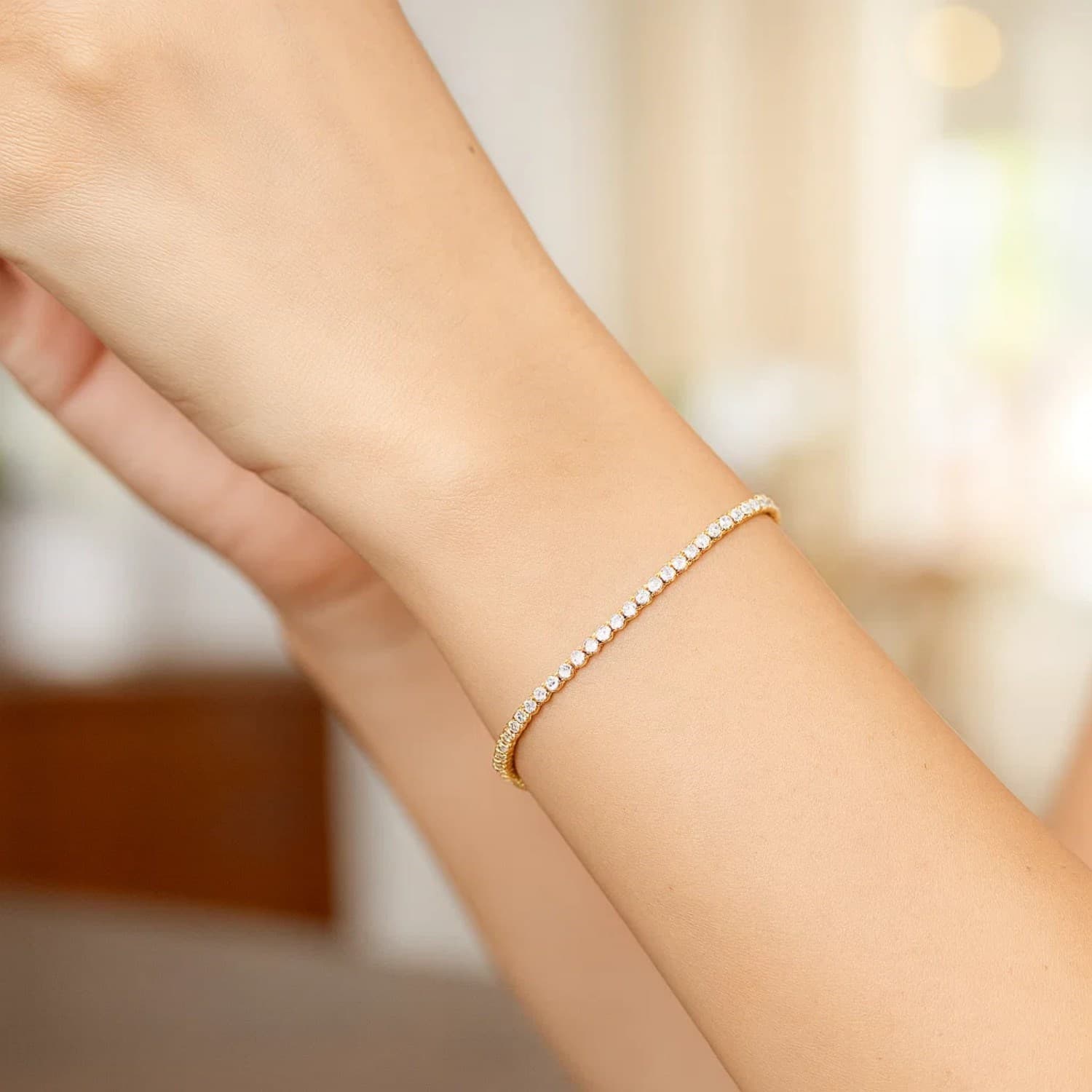 14K Two Tone Gold Diamon Oro Tennis Bracelet (2.40 mm) view 4
