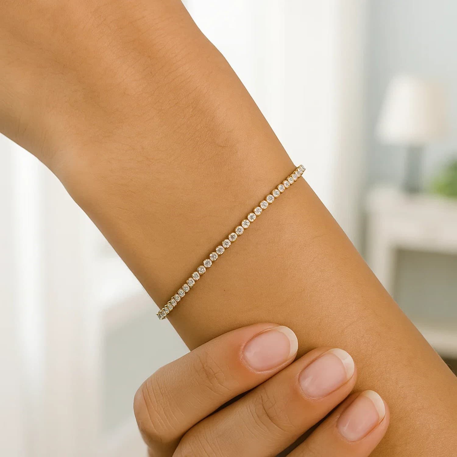 14K Two Tone Gold Diamon Oro Tennis Bracelet (2.40 mm) view 5
