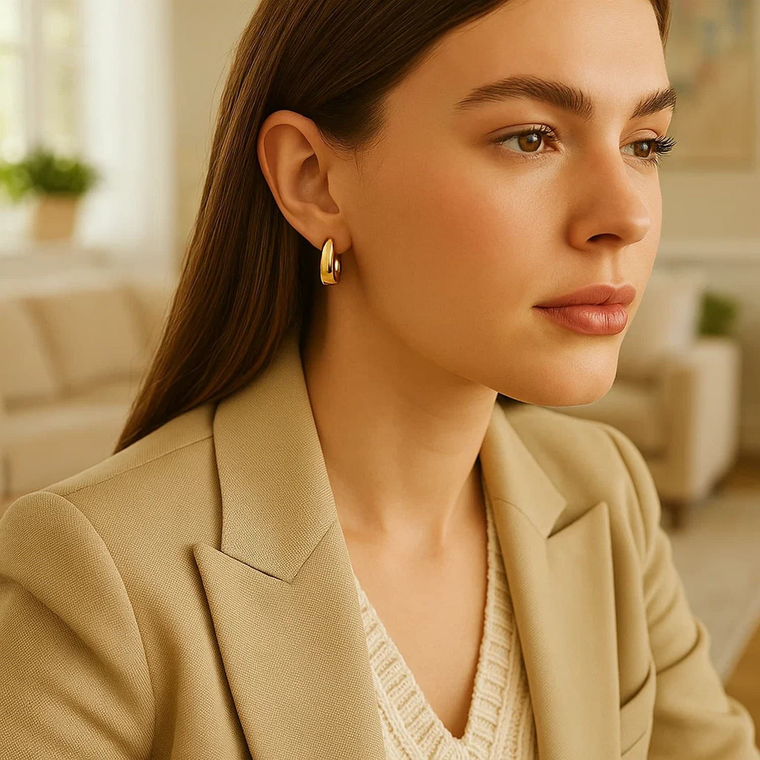 Tapered Huggie Hoop Earrings in 14K Yellow Gold view 3
