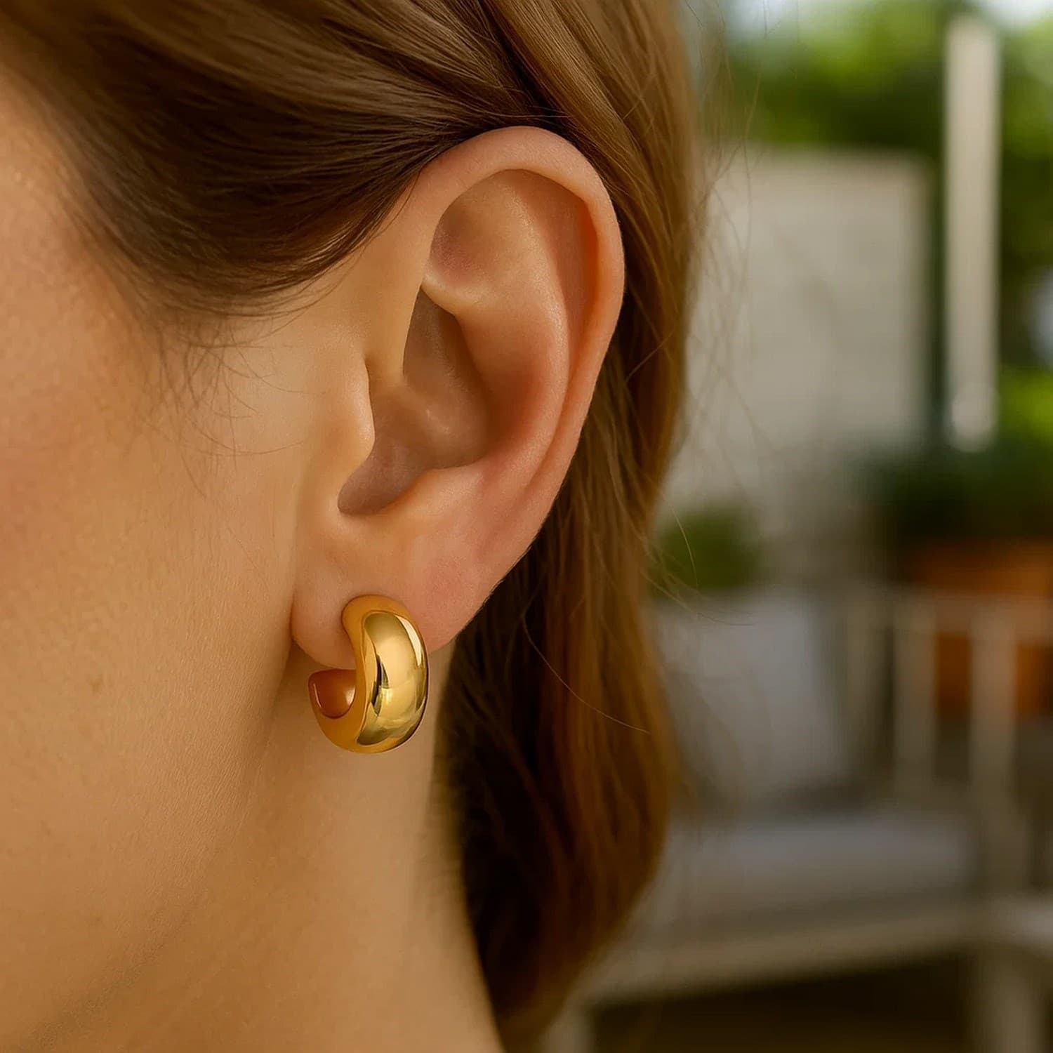14K Yellow Gold Polished C Hoop Huggie Earrings view 3
