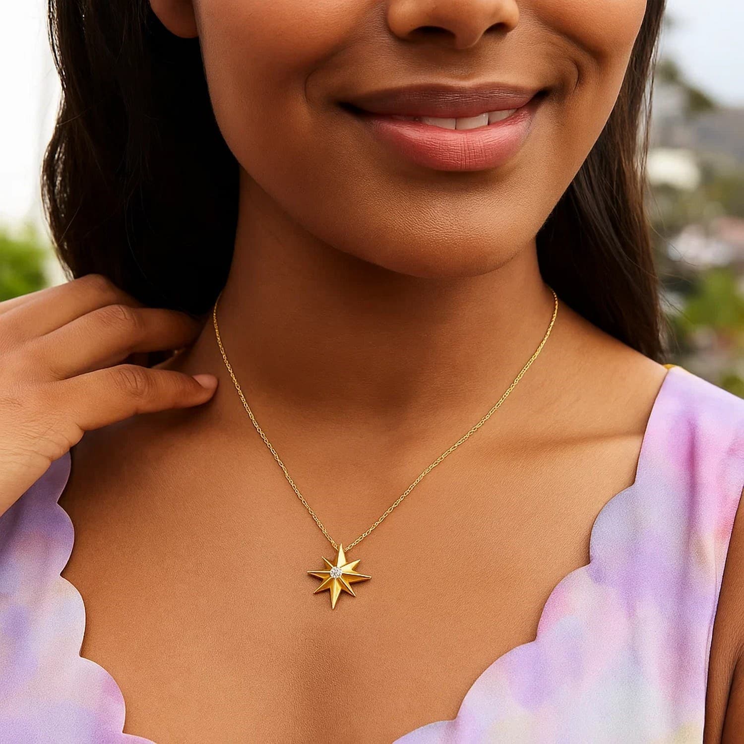 14k Yellow Gold High Polish North Star Necklace view 4