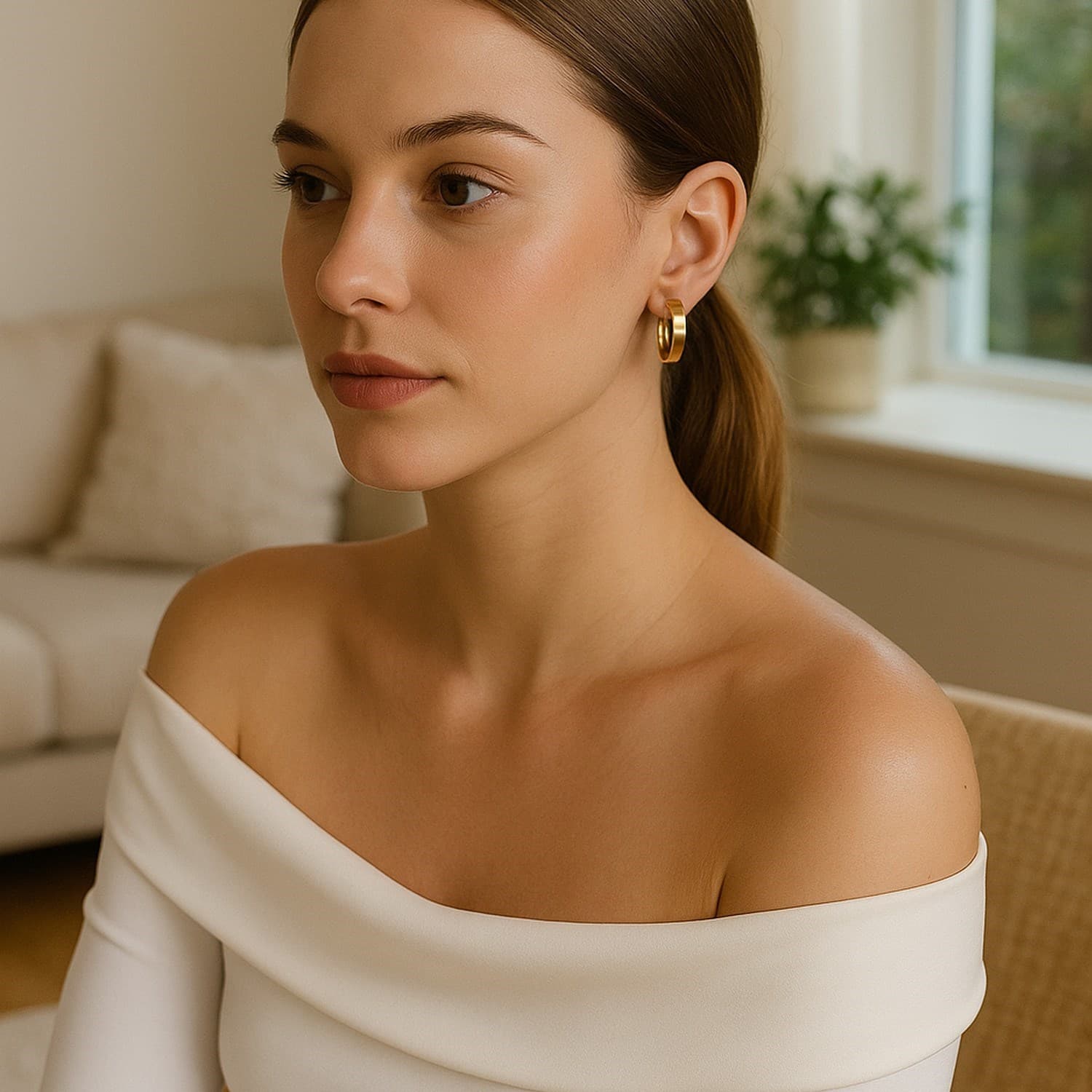 14k Yellow Gold Wedding Band Hoops (6x25mm) view 5