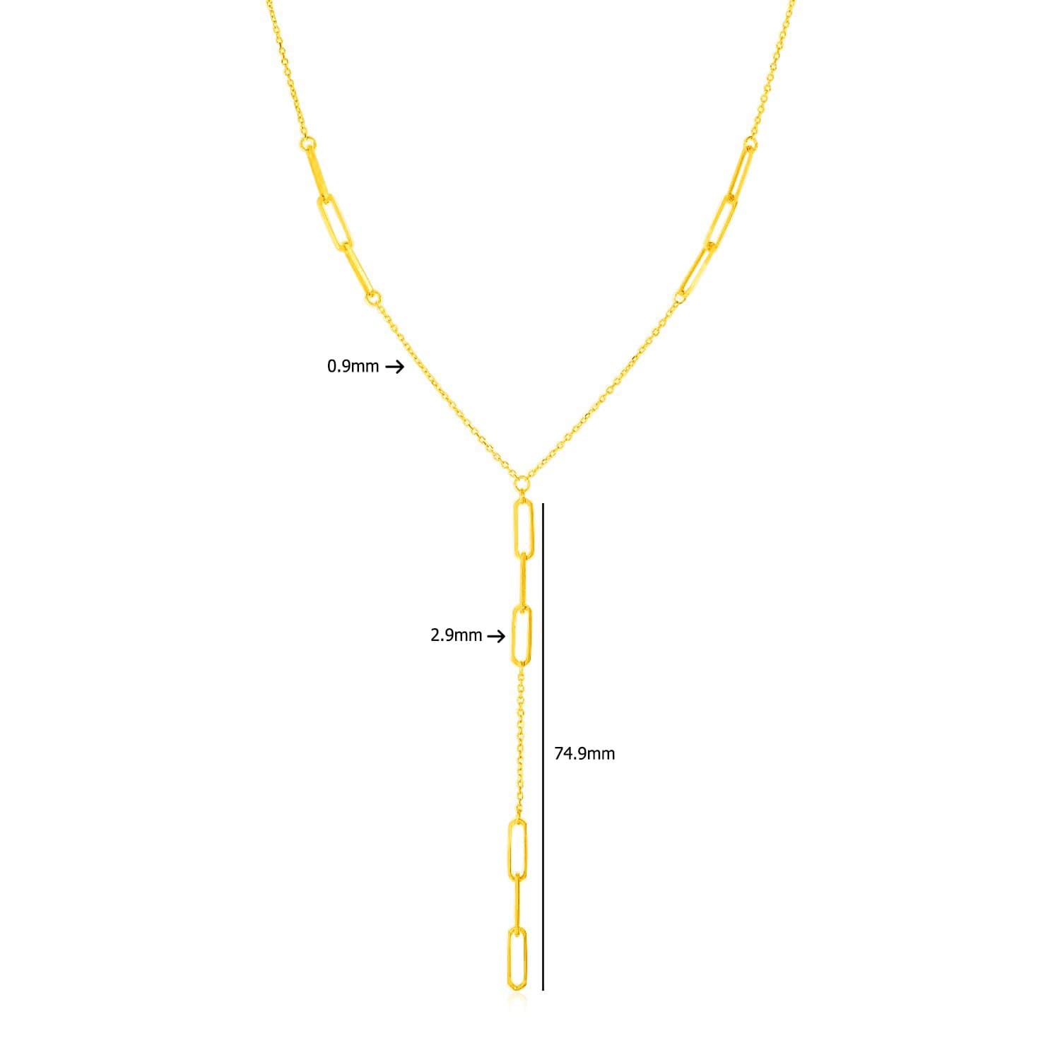 14K Yellow Gold Lariat Necklace with Paperclip Chain Stations — alternate view