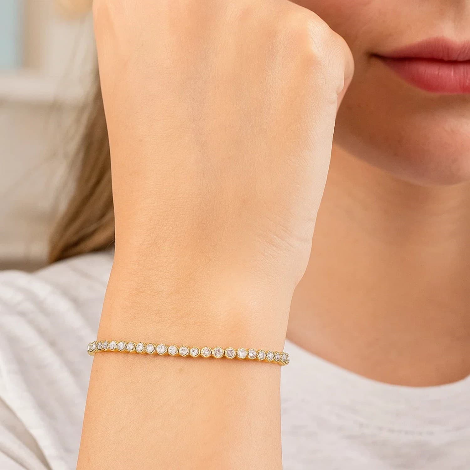 14K Two Tone Gold Diamon Oro Tennis Bracelet (2.40 mm) — alternate view