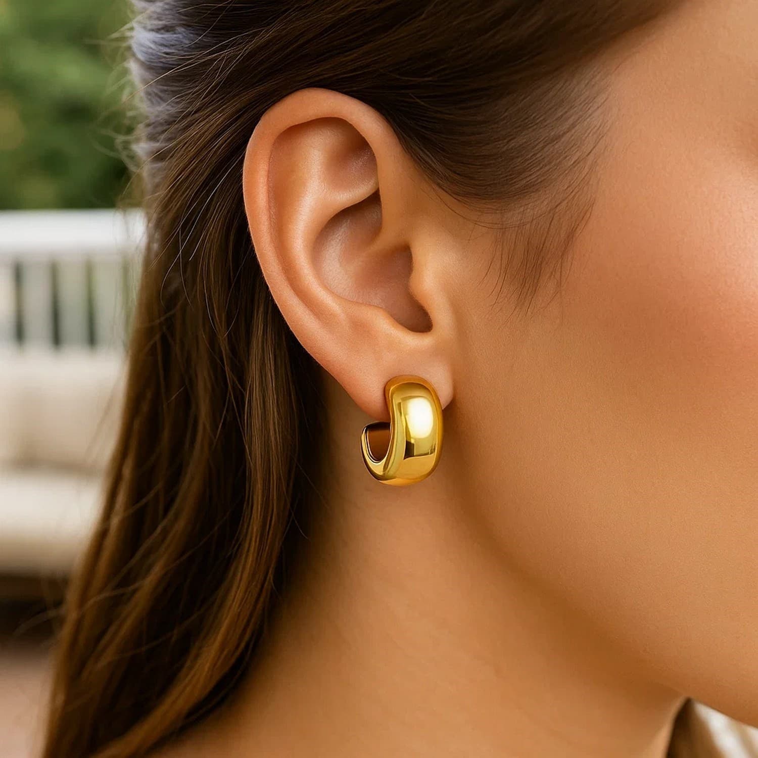 14K Yellow Gold Polished C Hoop Huggie Earrings — alternate view