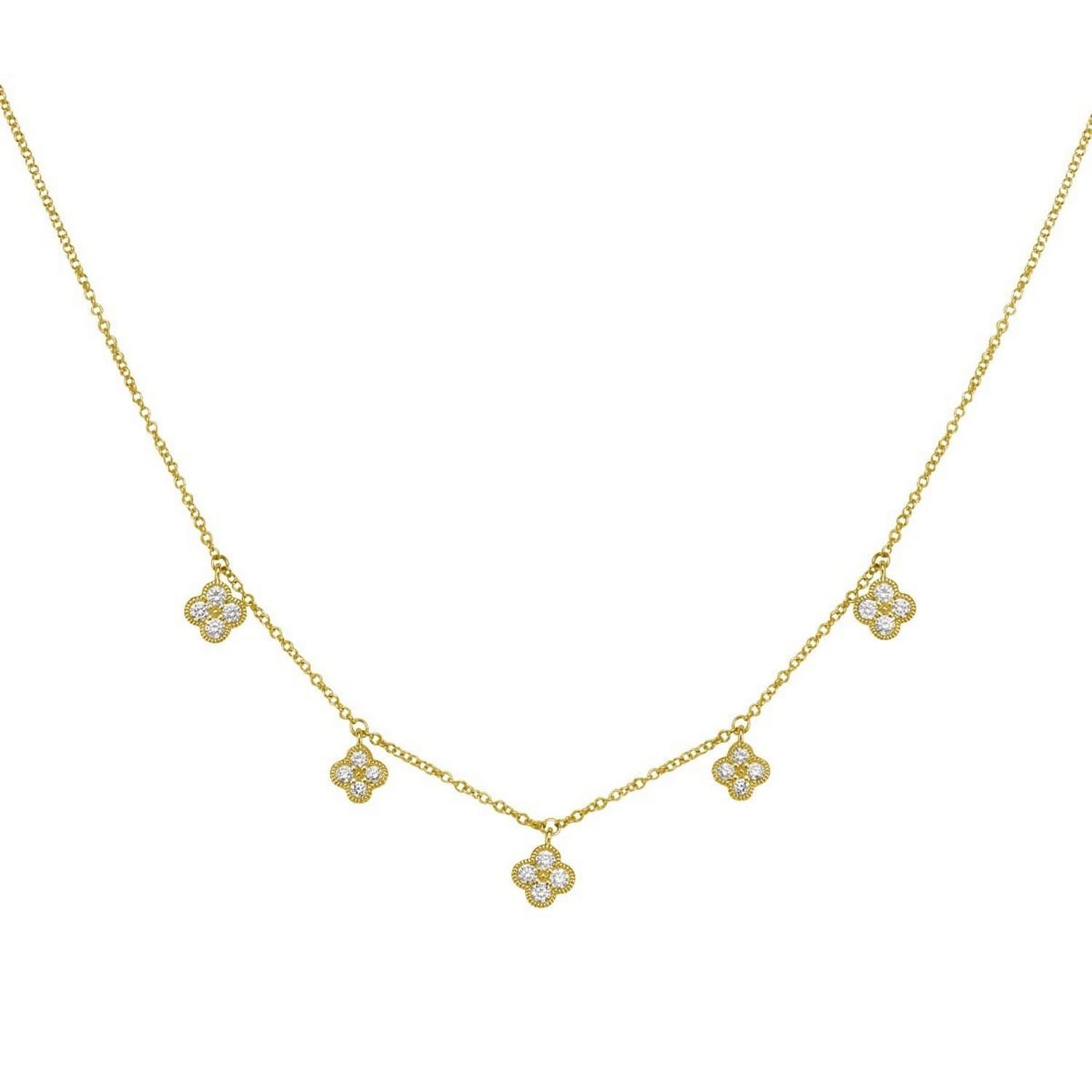 14K Yellow Gold Diamond Flower Necklace — alternate view