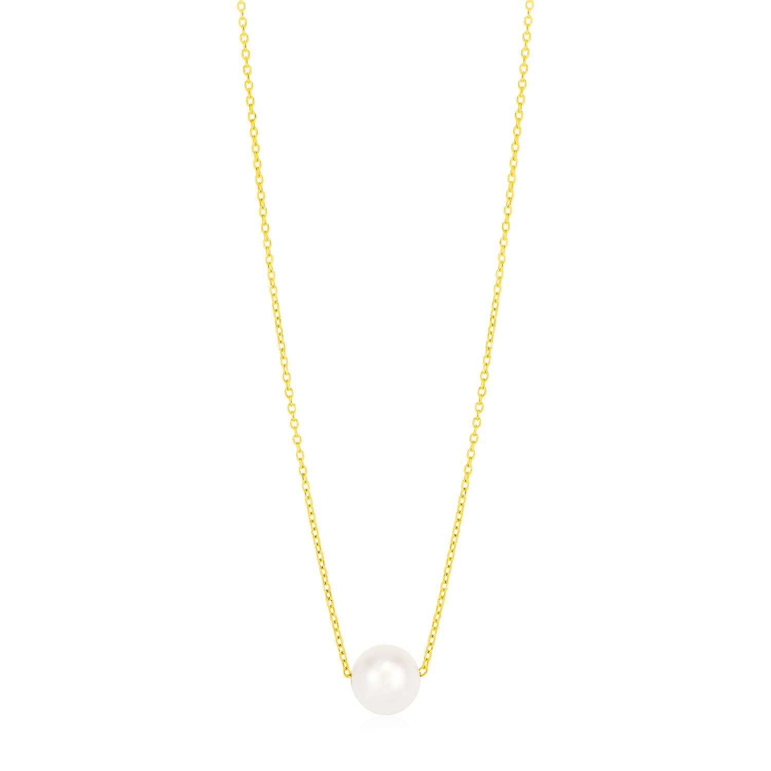 14k Yellow Gold 7mm Pearl Solitaire Necklace