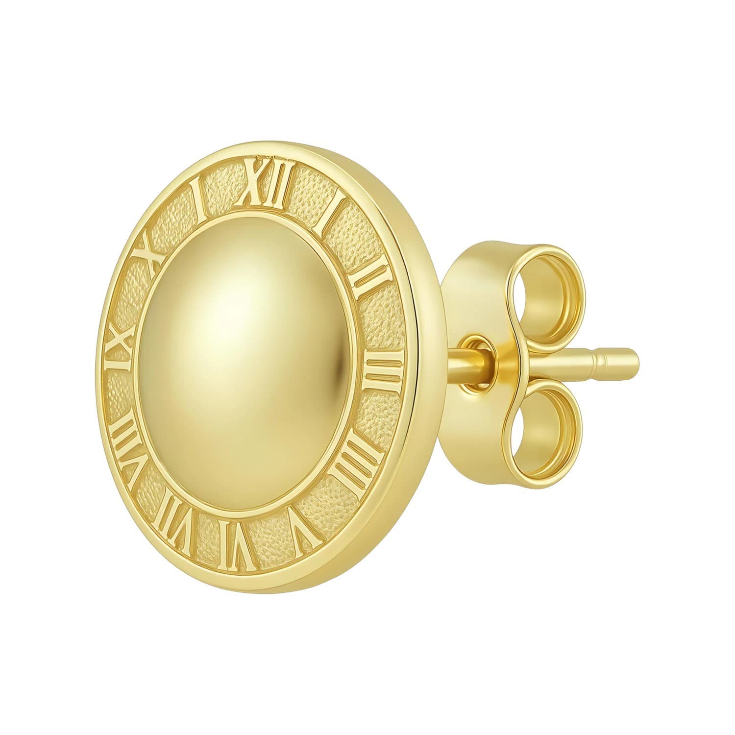 14K Yellow Gold Roman Numeral Button Stud Earrings — alternate view