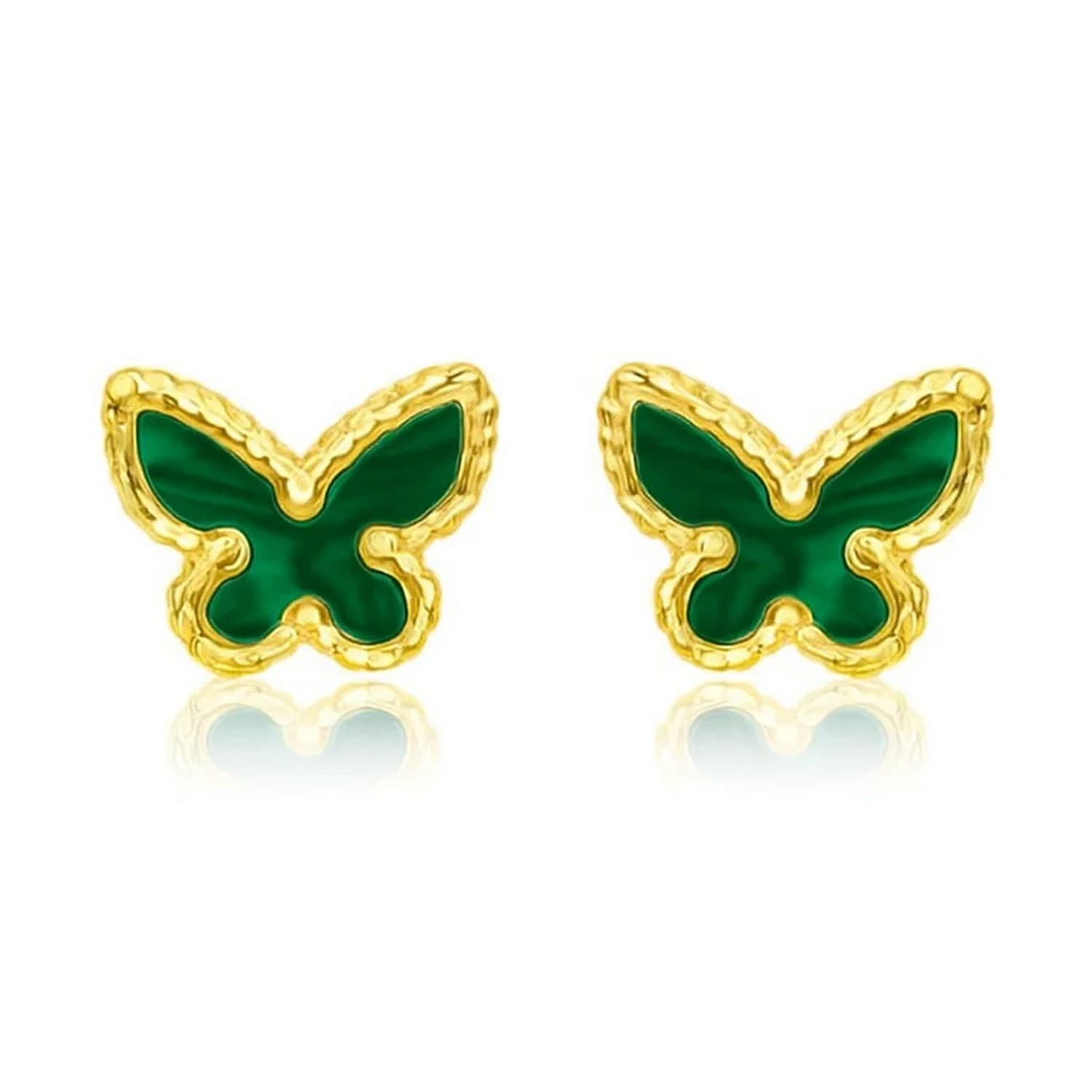 14K Yellow Gold Primavera Malachite Butterfly Stud Earrings — alternate view