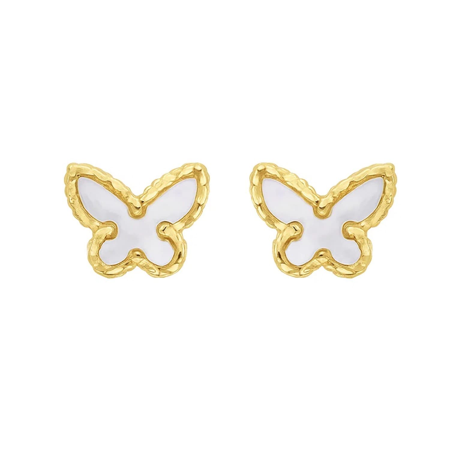 14K Yellow Gold Mother of Pearl Butterfly Stud Earrings — alternate view