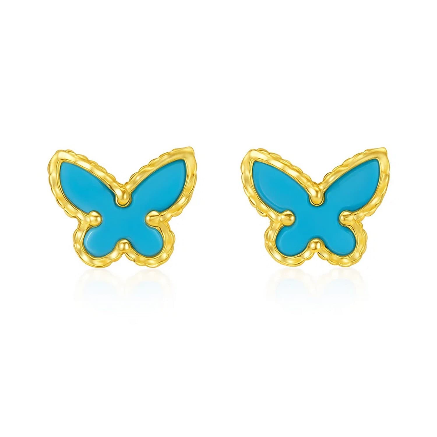 14K Yellow Gold Primavera Turquoise Butterfly Stud Earrings — alternate view