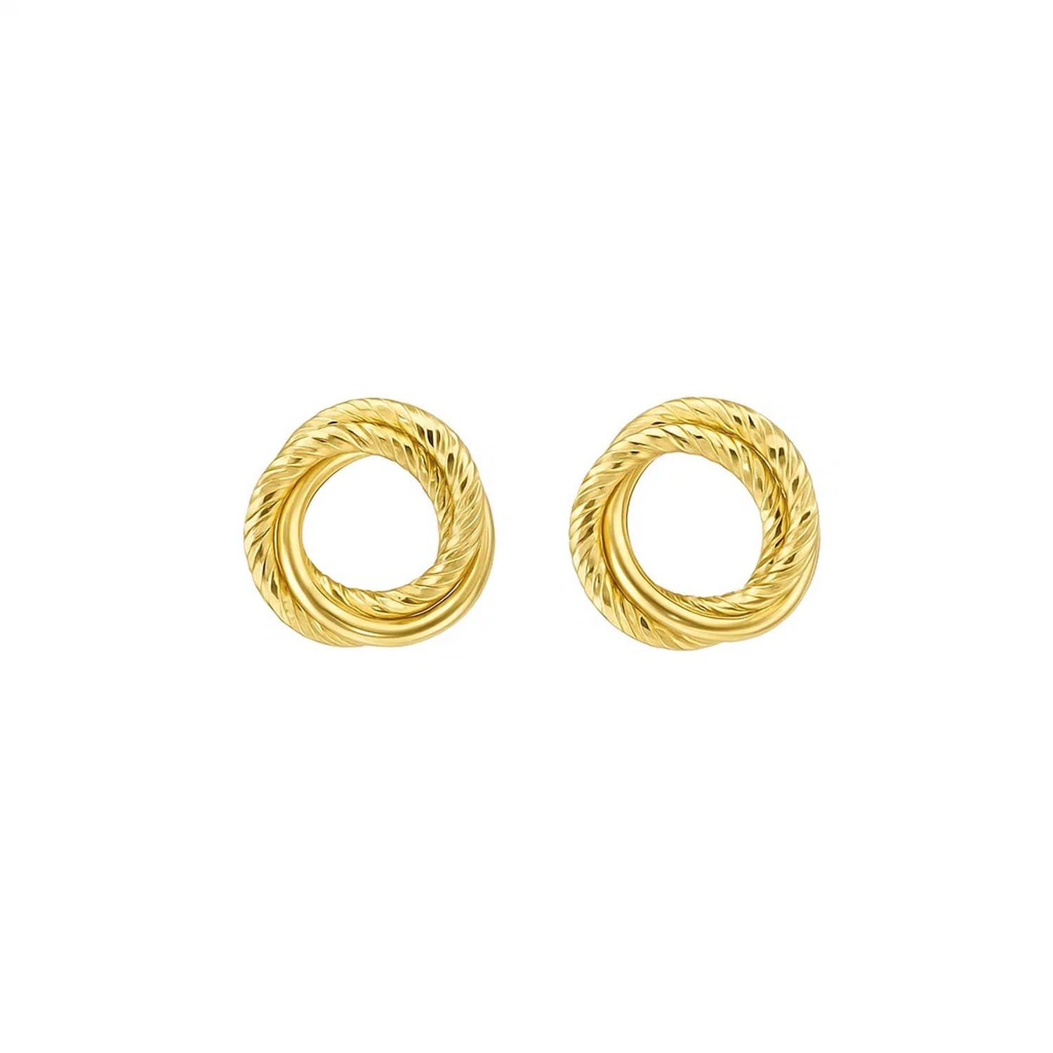 14K Yellow Gold Diamond Cut Interlocking Trinity Stud Earrings (11.30 mm) — alternate view